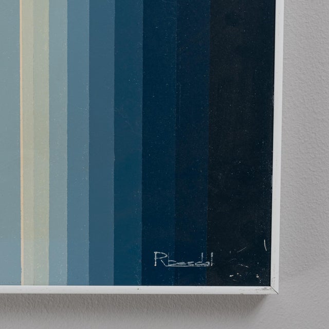 Mid 20th Century 20th Century Belgian Baby Blue Striped Abstract Vintage Painting With Metal Frame by Rene Berdal For Sale - Image 5 of 18