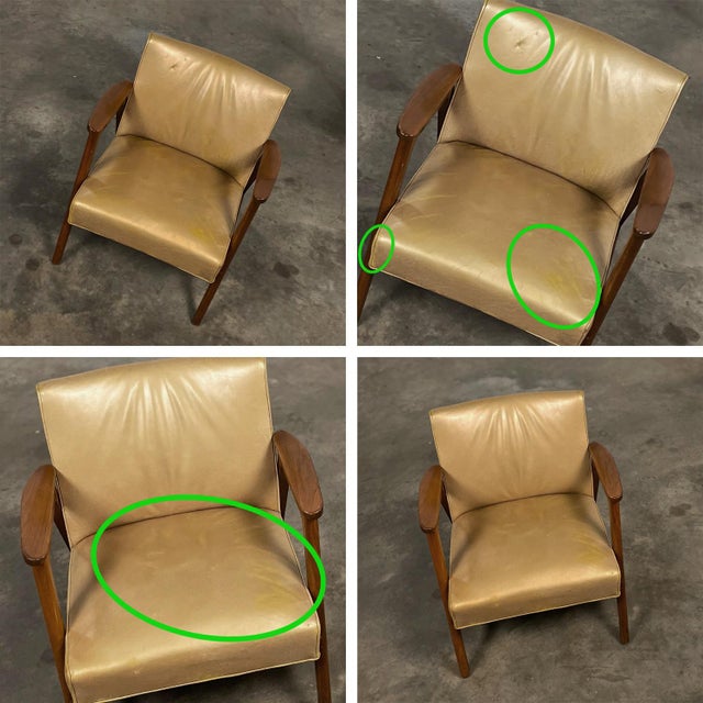 Set of 4 Mid-20th Century Mid Century Modern Gunlocke Armchairs Gold Leather With Walnut Frames For Sale - Image 10 of 12
