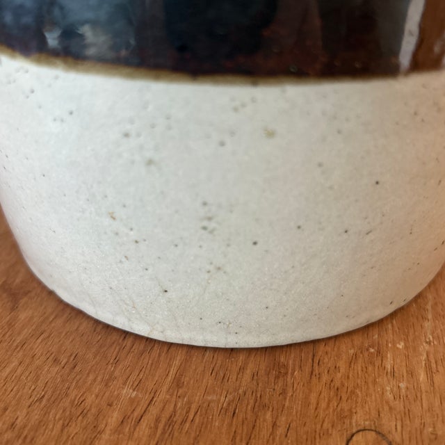 Vintage American Primitive Two-Toned Glazed Stoneware Crock For Sale - Image 10 of 12