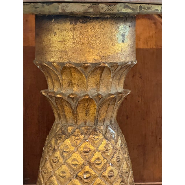 Gold Pair of Carved Giltwood Pineapple Consoles With Marble Tops For Sale - Image 8 of 16