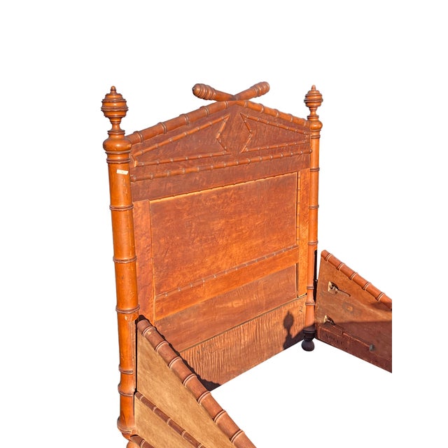Ornamental & Decorative Materials Antique French Bed Frame Headboard Set in Birds Eye Maple Faux Bamboo English Style For Sale - Image 7 of 11
