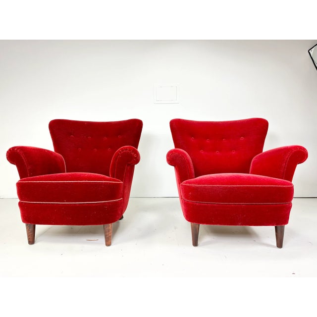 1940s Red Velvet Danish Lounge Chairs - Set of 2 For Sale - Image 10 of 10