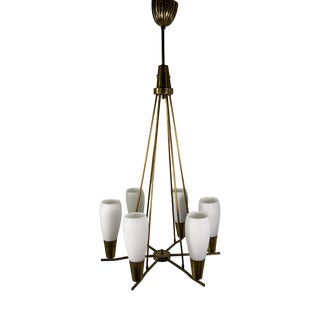 Glass and Brass Chandelier, 1950s For Sale