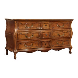 Vintage French Provincial Style Walnut Long Bombe Dresser For Sale
