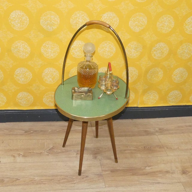 Pastel Green Top Side Table with Handle, 1950s For Sale - Image 6 of 9