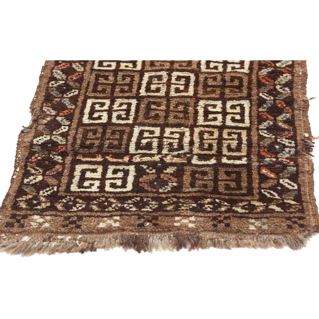 Vintage Persian Lori Greek Key Rug - 01'06 X 03'00 For Sale - Image 4 of 9