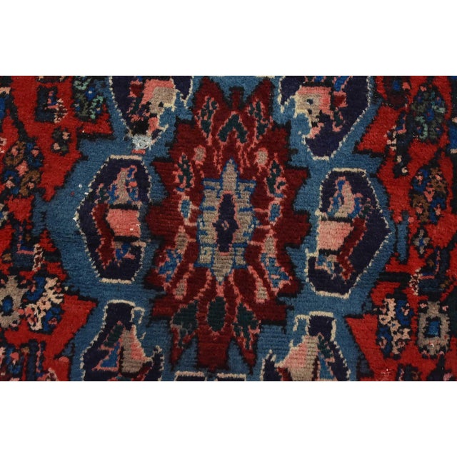 Red Hamedan Runner 4’4” X 9’10” Red Wool Vintage Tribal Hand-Knotted Oriental Rug For Sale - Image 8 of 15