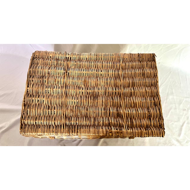 1930s French Woven Wicker Travel Trunk W/Metal Hardware For Sale - Image 13 of 15