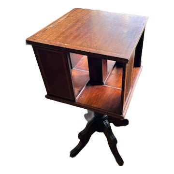 Late 19th Century Edwardian Sheraton Revival Mahogany Rotating Bookshelf With Satinwood Inlay For Sale