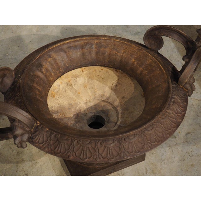 A Large 19th Century French Cast Iron Vase With Double Scrolled Handles For Sale - Image 18 of 18