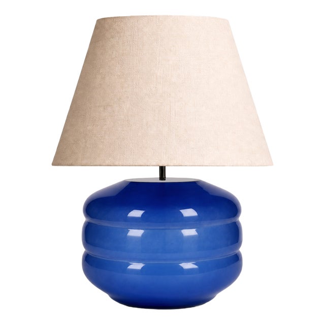 Hand-Blown Glass Table Lamp with Linen Shade in Rose by Svitanok For Sale