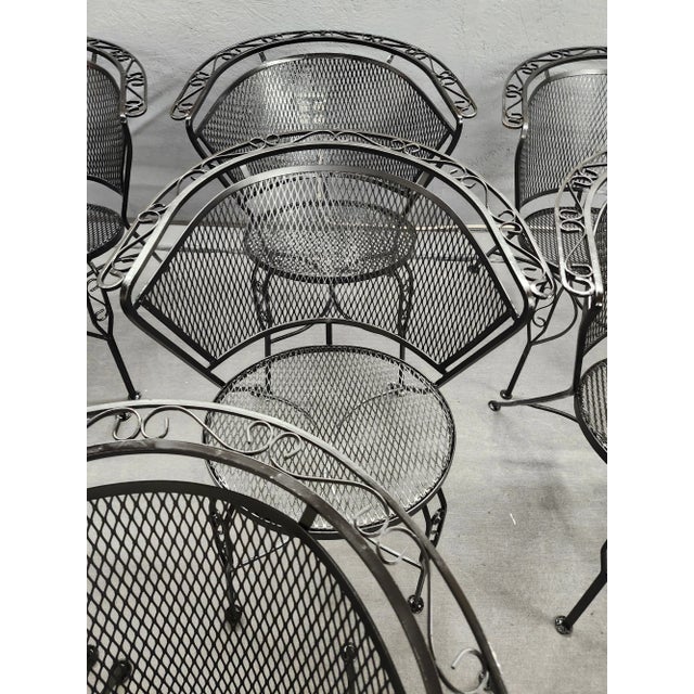Vintage Woodard Wrought Iron Outdoor Club Chairs - Set of 8 For Sale In New York - Image 6 of 10