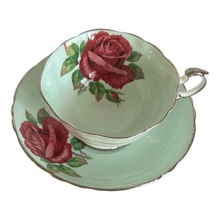Vintage Paragon English Bone China Rose Teacup and Saucer For Sale