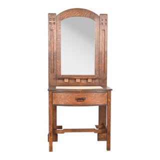 Stickley Style Mission Oak Arts & Crafts Dressing Table With Mirror For Sale