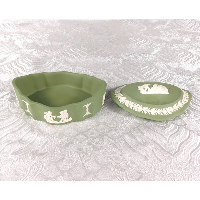 1950s 1950s Wedgwood Japerware Celedon Oval Covered Trinket Box For Sale - Image 5 of 8