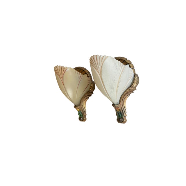Art Deco 1930s Art Deco Wall Sconces With Batwing Slip Shades - a Pair For Sale - Image 3 of 10