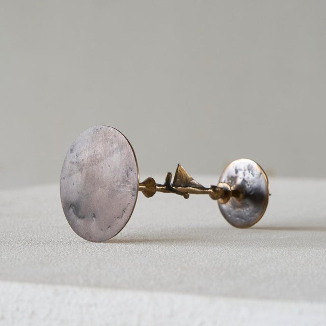 Brutalist Anthropomorphic Candleholder in Bronze and Enamel by Zoltán Pap, 1970s For Sale - Image 9 of 10