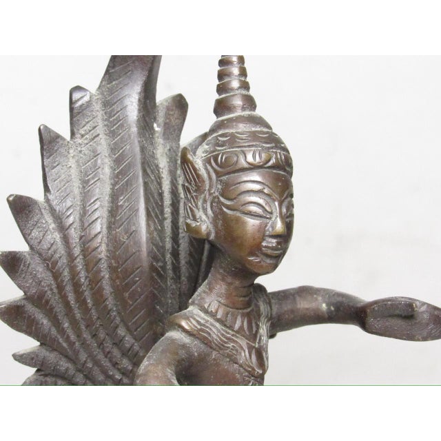 Pair of Antique Thai Bronze Kinnaris Figurines For Sale - Image 13 of 18