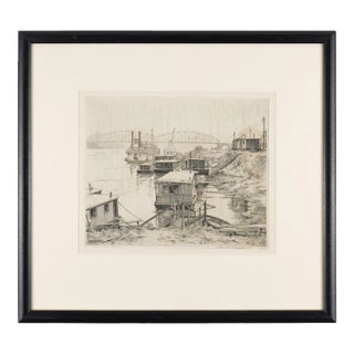 Upper Mississippi Engraving Titled Rain & Smoke by Leon Pescheret, 1938 For Sale