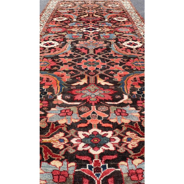Antique Persian Faraghan Runner With All-Over Design in Ink Blue Background. Keivan Woven Arts/ rug EMB-22169-15063,...
