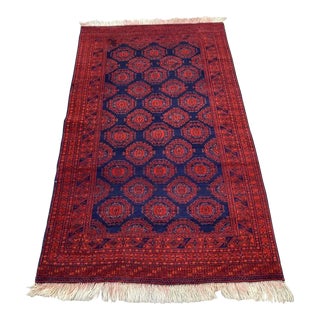 Vintage 3.4' X 5.9' Handmade Sarooq Afghan Rug - Geometric Pattern, Wool Area Rug For Sale