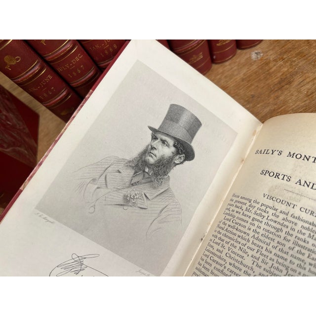 Wonderful Collection 10 Volume Bailey's Magazine of Sports & Pastimes Antique Red Leather Spine Books English Country Equestrian Horse For Sale - Image 10 of 14