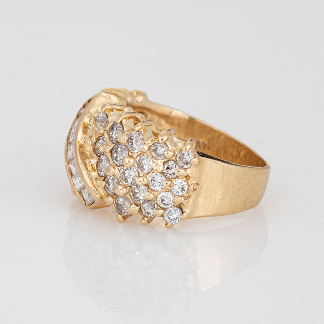 80s Vintage 1.50ct Diamond Cigar Band 14k Yellow Gold Sz 5 Ring Mixed Cuts For Sale - Image 4 of 7