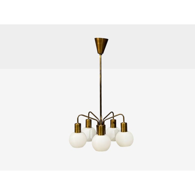 Mid-Century Modern Danish Modern, Pendant Light, Brass, Opal Glass, Denmark, 1970s For Sale - Image 3 of 11
