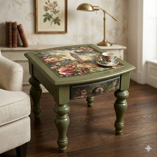 Traditional Hand-Finished "London Rose" Decoupage Side Table For Sale - Image 3 of 4