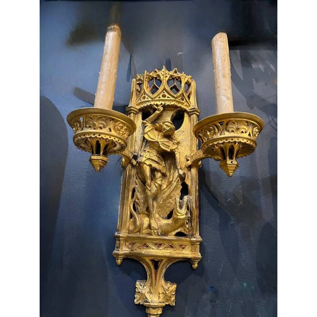 Gold Late 19th Century Caldwell Gothic St Michael Motif Sconces - a Pair For Sale - Image 8 of 9