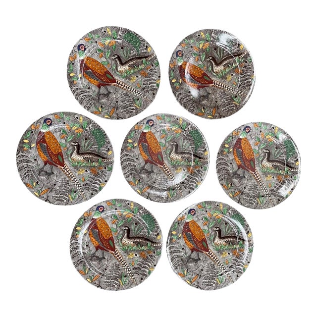 1970s Gien Service Rambouillet Pheasant Faience Chargers - Set of 7 For Sale