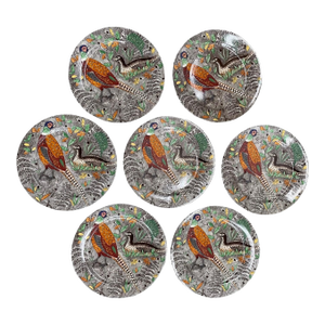 1970s Gien Service Rambouillet Pheasant Faience Chargers - Set of 7
