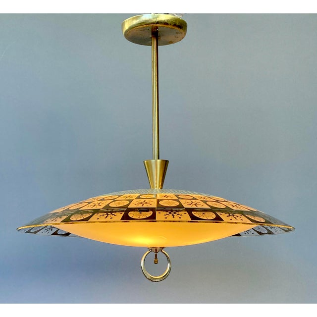Mid-Century Modern 1950s Mid-Century Modern Lighting Extravaganza Chandelier With Glass Shade For Sale - Image 3 of 8