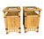 A pair of vintage split bamboo nightstands. Each table has a glass-inset top that showcases the bamboo frame beneath, plus...