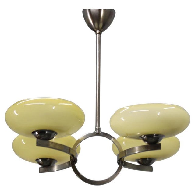 Art Deco Nickel Chandelier with Champagne Glass, 1930s For Sale - Image 11 of 11
