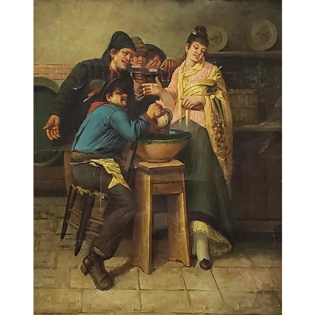 Antique "Pub Scene" Original Oil Painting C.19th Century For Sale