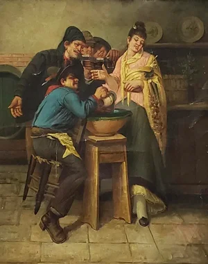 Antique "Pub Scene" Original Oil Painting C.19th Century