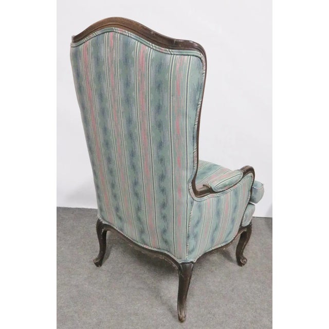 Mid 20th Century Louis XV Style Walnut High Back Wing Chairs- a Pair For Sale - Image 5 of 7