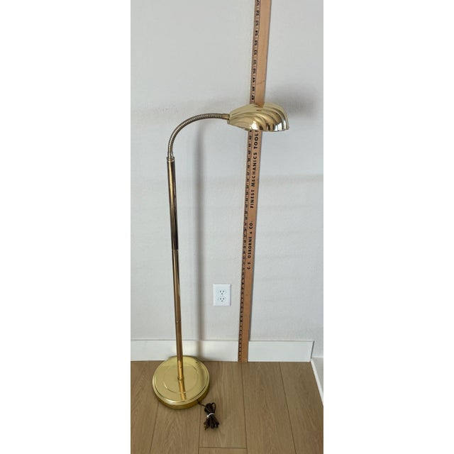 1970s MCM Alsy Style Clamshell Scalloped Gooseneck Pharmacy Floor Lamp For Sale - Image 14 of 15