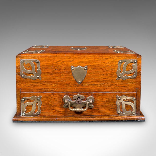 Traditional Antique Smoker's Box, English, Oak, Brass, Cigar Case, Club Lounge, Edwardian For Sale - Image 3 of 12