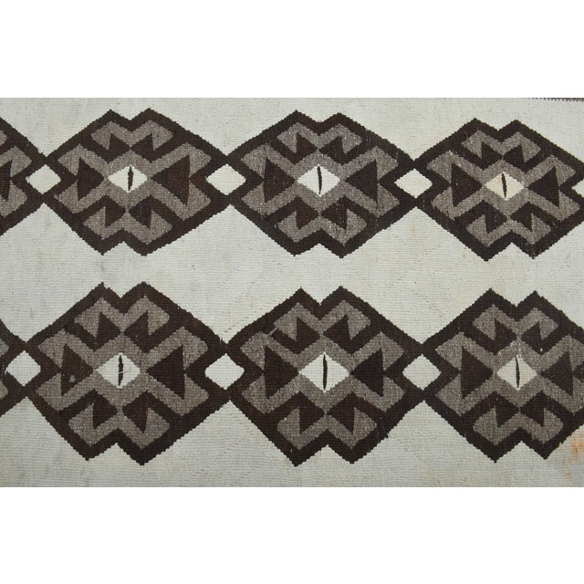 1970s Vintage Handmade Wool Cotton White Brown Runner Rug For Sale - Image 10 of 11
