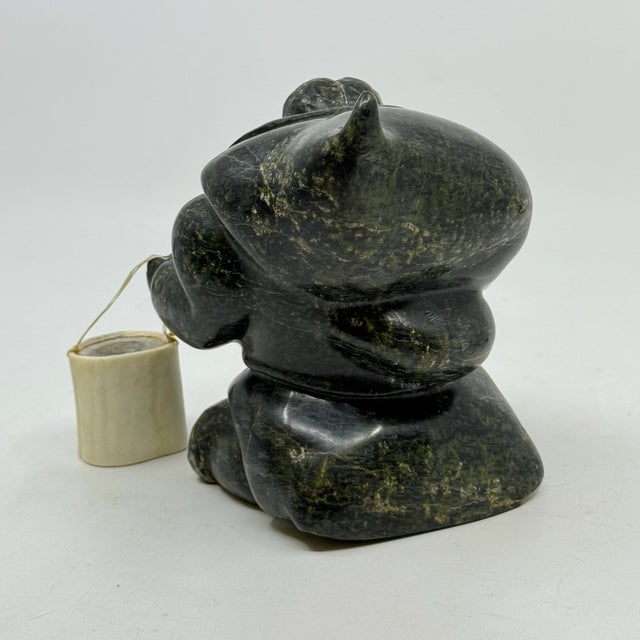 Vintage Hand Carved Signed Inuit Serpentine Figure With Bucket- Archie Ishulutuq For Sale - Image 4 of 10