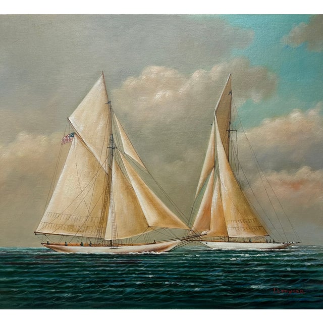 Contemporary Schooner Yacht Racing Sailing Seascape Oil Painting on Canvas, Unstretched, by D. Tayler For Sale - Image 3 of 7