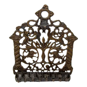 North-African Brass Hanukkah Lamp Menorah Oil Lamp Judaica Morocco 19th Century