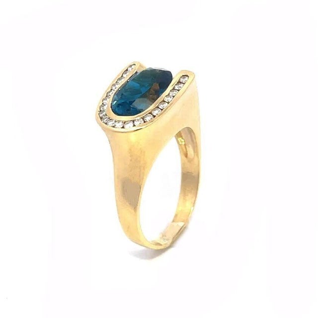 Contemporary Charles Krypell Horseshoe Ring Diamond Blue Topaz 18k Yellow Gold For Sale - Image 3 of 8
