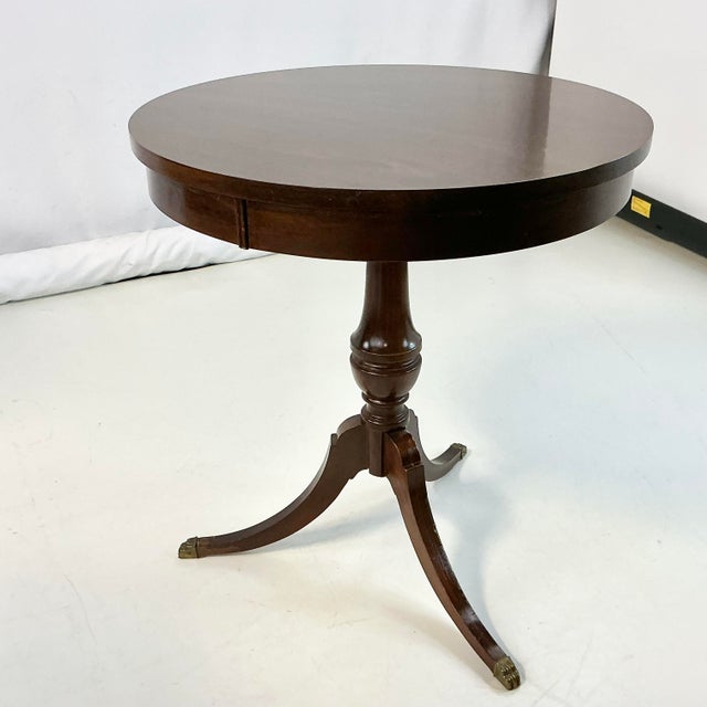 1960s Vintage French Empire Federal Mersman Round Tripod Pedestal Side Table. For Sale - Image 11 of 15