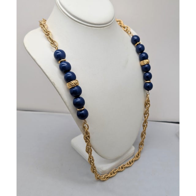 1970s Vintage Signed Givenchy Navy Sautoir Necklace, 1977 For Sale - Image 5 of 6
