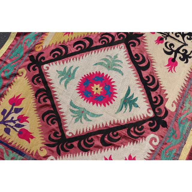 Antique Uzbekistan Suzani Textile With Colorful Geometric Medallion Design For Sale - Image 11 of 15