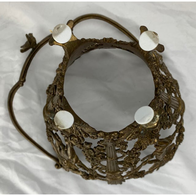 Vintage Brass Filigree and Cut Glass Basket Vase. For Sale - Image 12 of 12