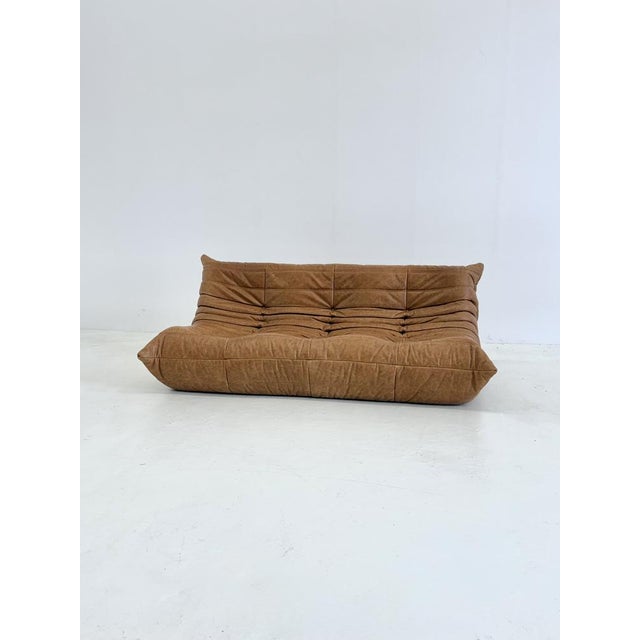 Mid-Century Modern Togo 3-Seater Sofa in Cognac Leather by Michel Ducaroy for Ligne Roset For Sale - Image 3 of 10